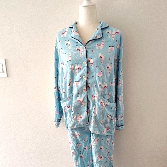 Live Love Lounge Kare. Neuberger Blue Llama Print Pajama Set Size Medium - Picture 1 of 8